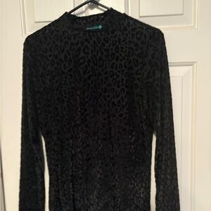 Black Leopard Print Long Sleeve Top